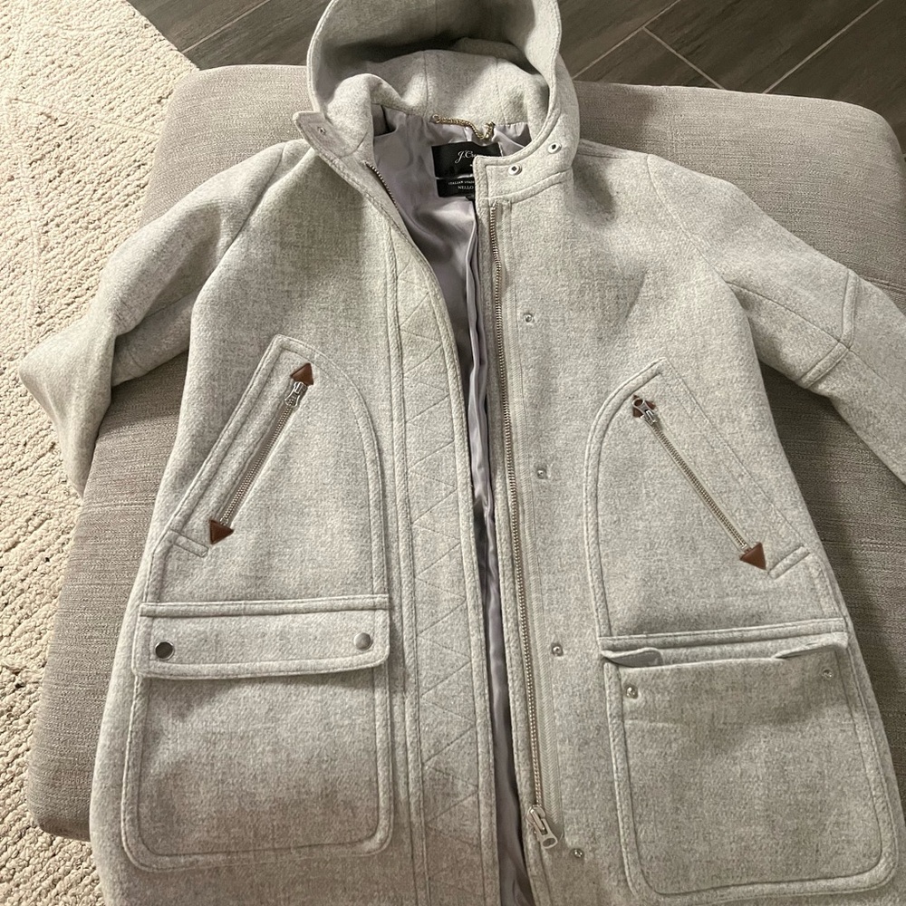 J. Crew Gray Wool Pea Coat with Hood